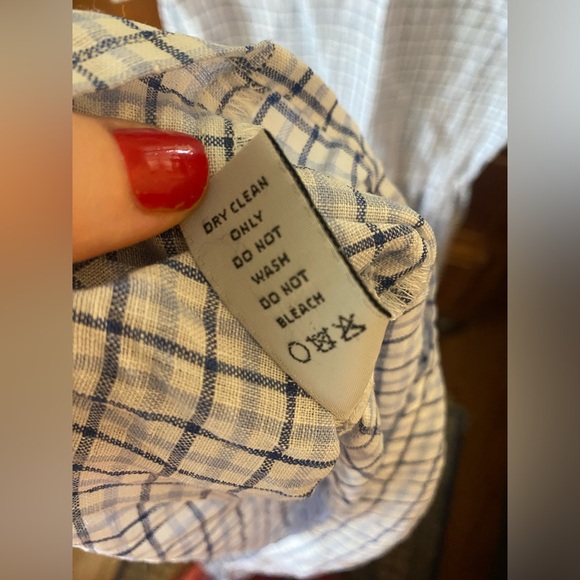 Christy Dawn Piper Dress Linen White Blue Plaid Midi M - Picture 4 of 10